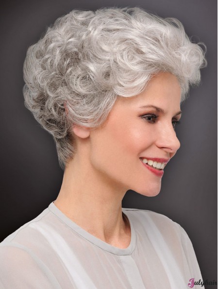 6 inch Cropped Curly New Monofilament Grey Wigs