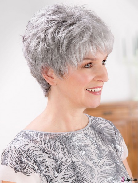 8 inch Short Straight Fashion Lace Front Grey Wigs