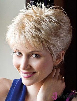 Low Density Short Human Hair Blonde Straight Hand Tied Wig