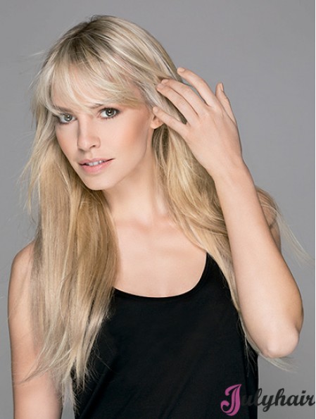 Straight Capless Platinum Blonde With Bangs Synthetic Perfect Long Wigs