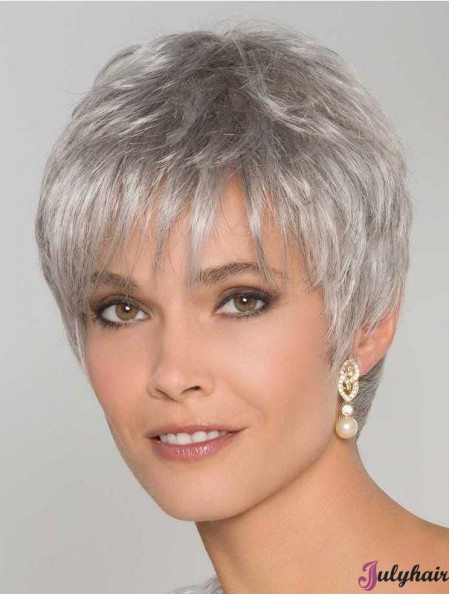 6 inch Straight Monofilament Synthetic Stylish Grey Wigs