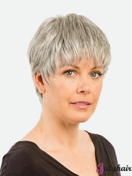 Monofilament 4 inch Straight Synthetic Boycuts Cropped Beautiful Grey Wigs