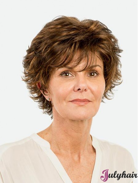 Straight Brown Monofilament Synthetic Layered 8 inch Short Wigs