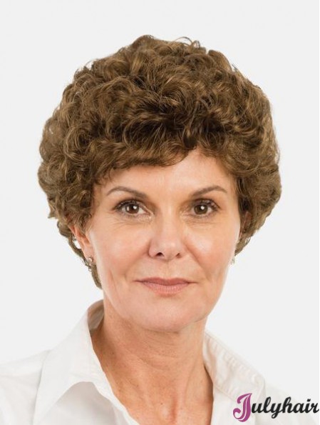 Synthetic Brown Curly 8 inch Bobs Short Monofilament Wigs