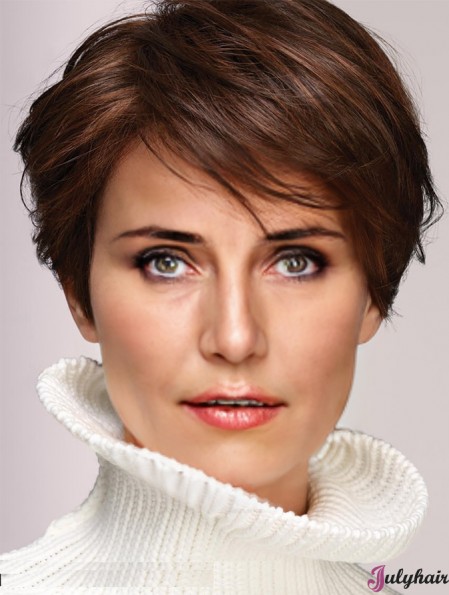 Ladies Wigs Brown Cropped Wavy Boycuts Wigs