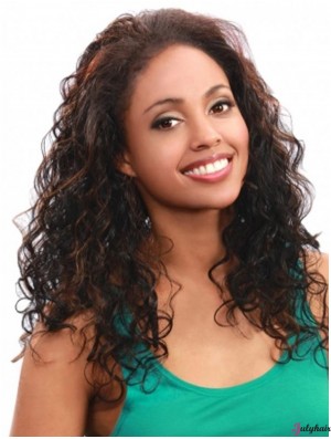 Curly Indian Remy Hair Brown Long Beautiful 3/4 Wigs