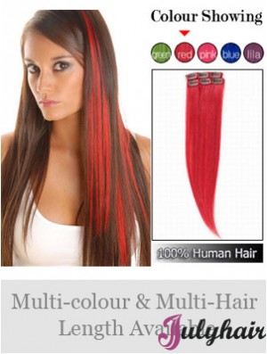 Fashionable Red Straight Remy Human Hair Clip In Hair Extensions