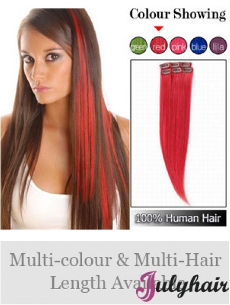 Fashionable Red Straight Remy Human Hair Clip In Hair Extensions