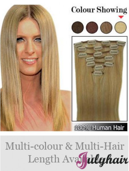 Stylish Blonde Straight Remy Human Hair Clip In Hair Extensions