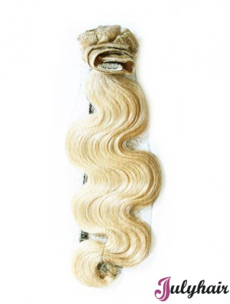 Stylish Blonde Wavy Remy Human Hair Clip In Hair Extensions