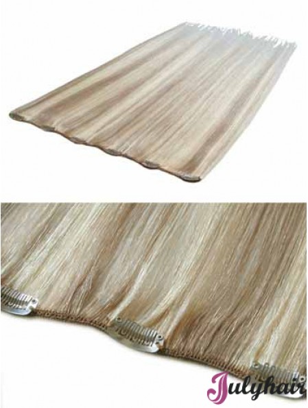 Convenient Blonde Straight Remy Human Hair Clip In Hair Extensions