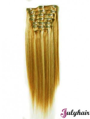 Durable Blonde Straight Remy Human Hair Clip In Hair Extensions