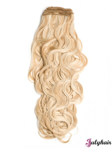 Curly Remy Human Hair Blonde Stylish Weft Extensions