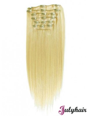 Style Blonde Straight Remy Human Hair Clip In Hair Extensions