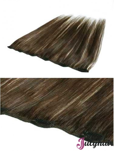 Convenient Brown Straight Remy Human Hair Clip In Hair Extensions