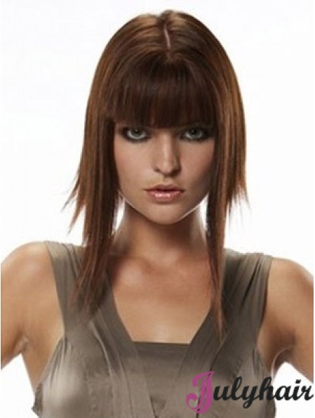 Human Hair Hairpieces Straight Style Long Length Auburn Color