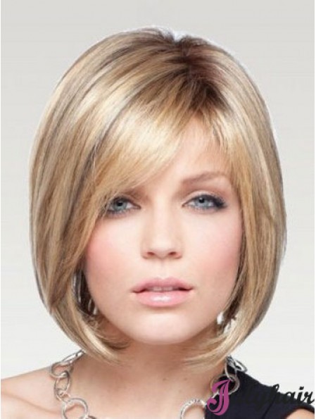 12 inch Natural Bob Wigs Lace Front Human Hair Chin Length Blonde