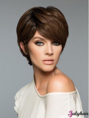 Fashion Brown Cropped Straight Boycuts Human Hair Wigs