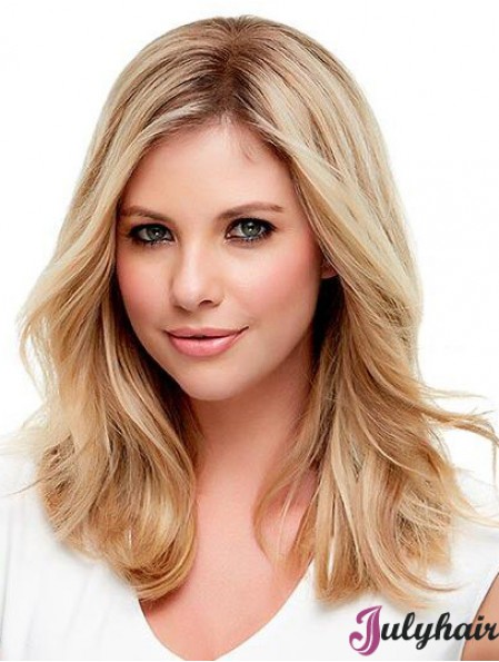 Human Hair Wavy Blonde With Monofilament Blonde Color Shoulder Length