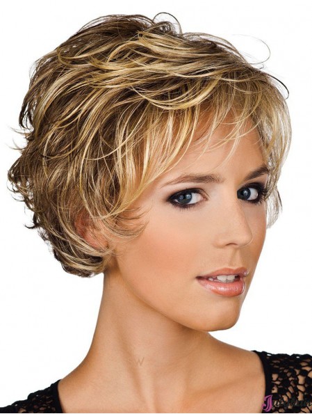 Human Hair Wigs Layered Cut Wavy Style Short Wigs Sale