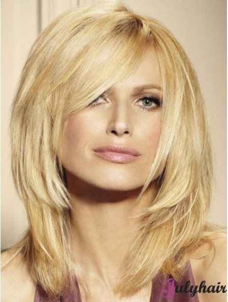 100% Human Hair Wigs Blonde Color Shoulder Length Layered Cut