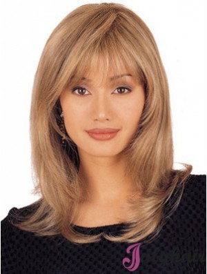 14 inch Blonde Straight Human Hair Lace Wigs Shoulder Length Layered Cut