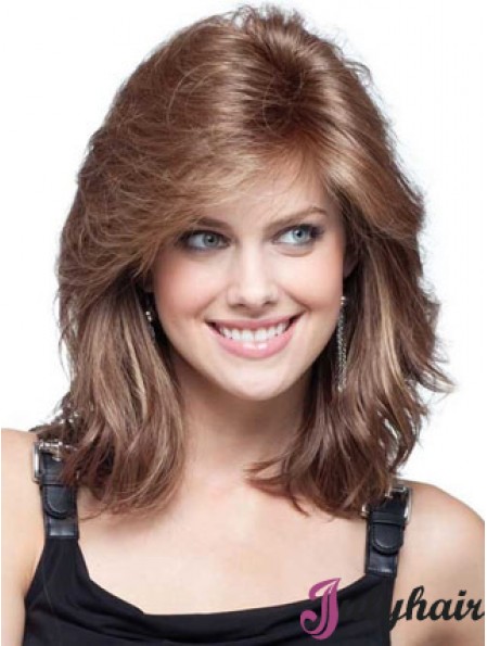 Durable Womens Auburn Wavy Shoulder Length Lace Front Mono Wigs