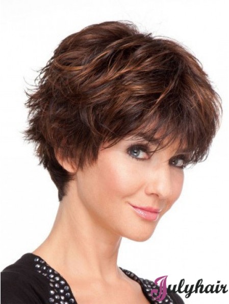 Human Hair Layered Short Wavy Monofilament Human Hair Wigs Sale