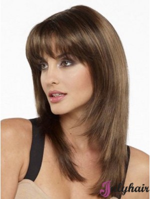 Best Brown Straight Human Hair Wigs With Bangs Shoulder Length