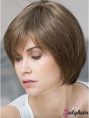 Stylish Short Lace Human Hair Bob Brown Wigs 