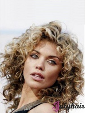 Affordable Brown Curly Human Hair Wigs Shoulder Length