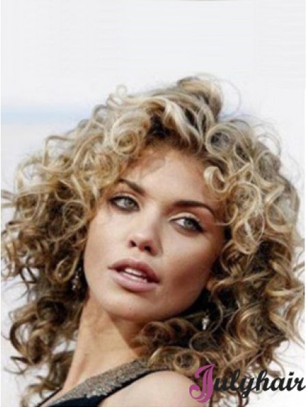 Affordable Brown Curly Human Hair Wigs Shoulder Length