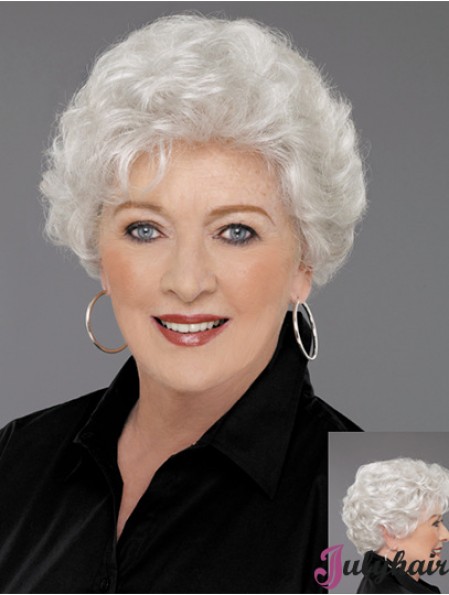 White Human Hair Wigs For Older Women Wavy Short With Monofilament