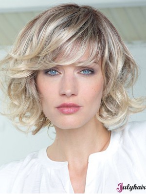 Best Blonde Human Hair Curly Wigs Monofilament Shoulder Length