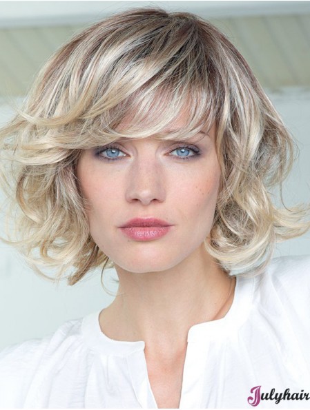 Best Blonde Human Hair Curly Wigs Monofilament Shoulder Length