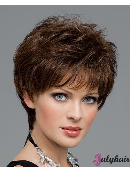 Stylish Brown Curly Short Human Hair Lace Layered Wig