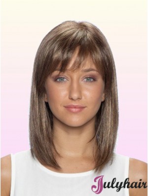 14 inch Brown Human Hair Lace Front Wigs With Bangs Stright Style