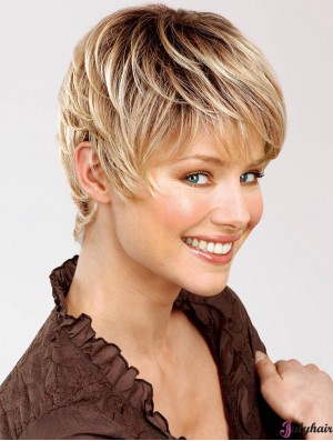 Human Hair Blonde Wig 100% Hand Tied Short Length Straight Style