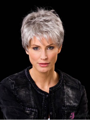 Short Lace Wigs Human Hair Grey Wigs for Seniors