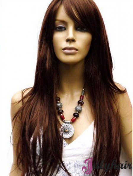 Long Human Hair Wigs With Capless Layered Cut Straight Style