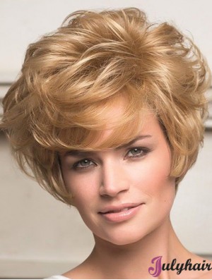 Human Hair Front Lace Wigs Short Length Wavy Style Layered Cut