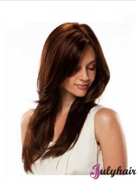 Monofilament Wig Human Hair Auburn Color Straight Style Long Length