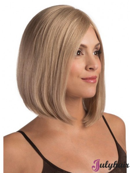 Human Hair Lace Front Chin Length Straight Blonde Fashionable Bob Wigs