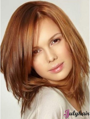 Monofilament Large Wigs With Lace Front Shoulder Length Auburn Color