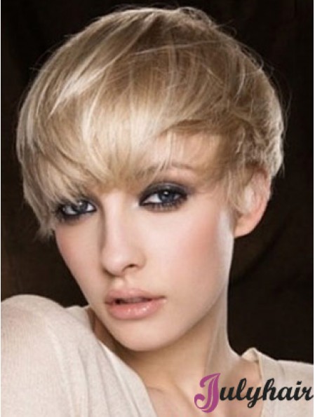 Blonde Human Hair Wig Cropped Length Straight Style Boycuts