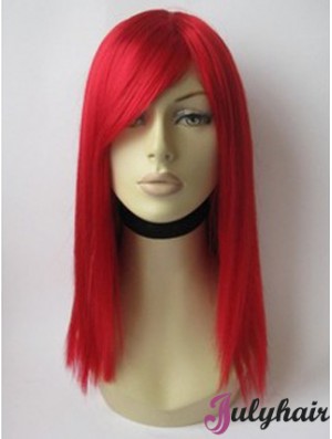 Red Human Hair Wig With Bangs Red Coulr Shoulder Length