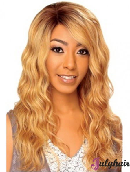 22 inch Blonde Long Without Bangs Wavy High Quality Lace Wigs