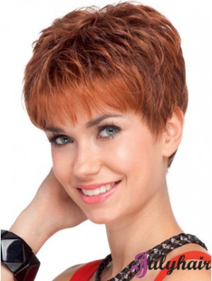 Soft 4 inch Red Cropped Boycuts Wavy Lace Wigs