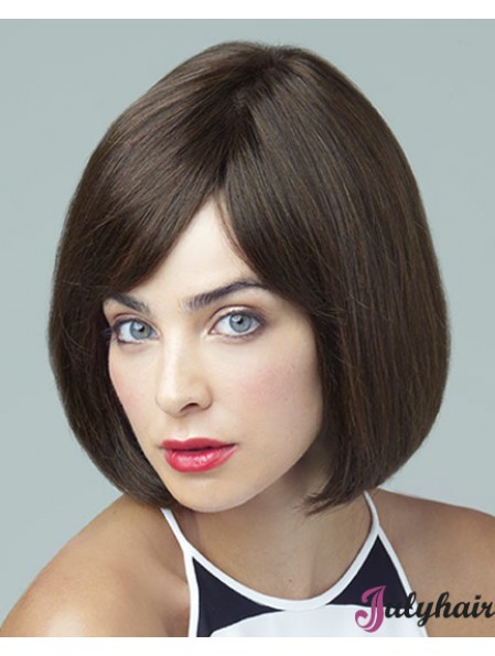 Remy Human Brown Straight Bobs 10 inch Large Cap Monofilament Wigs