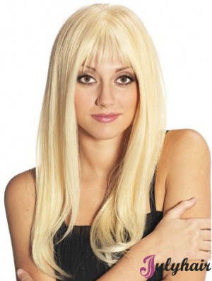 Blonde Long Fabulous Straight With Bangs Lace Wigs